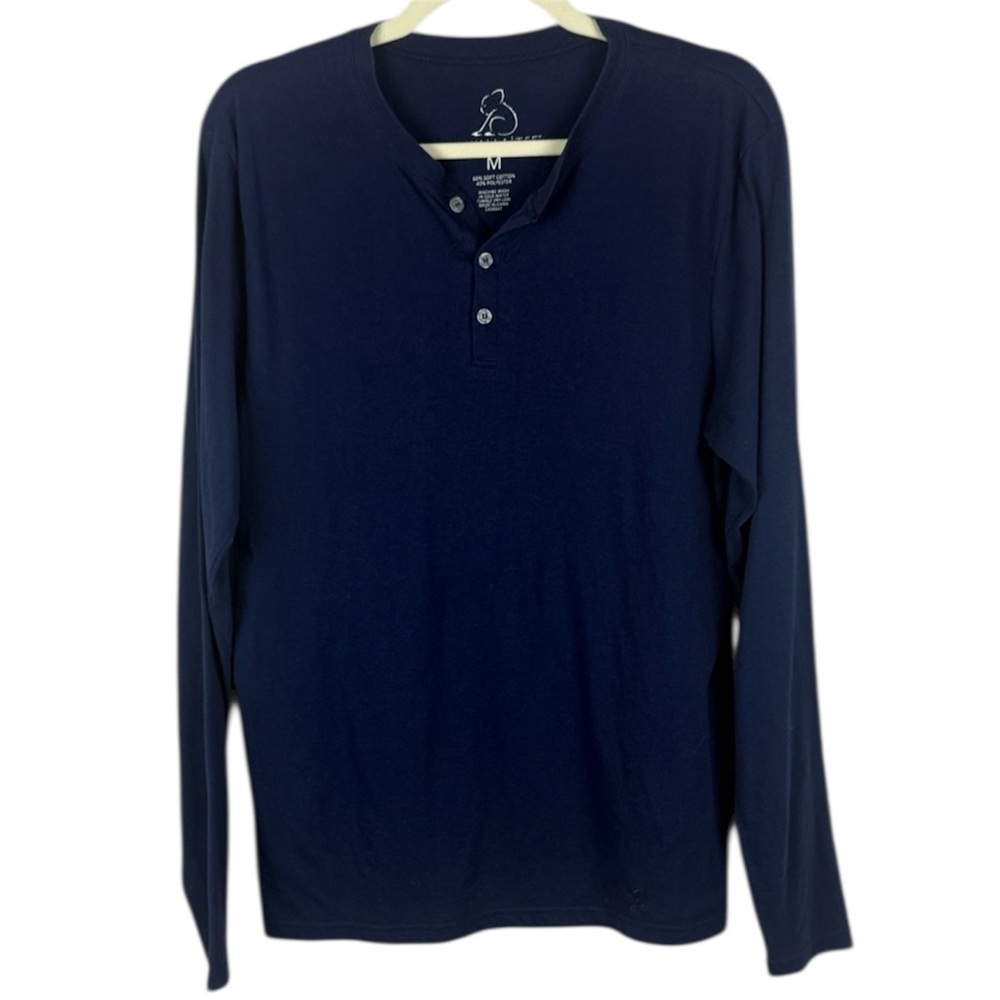 Kuwalla Classic Soft Cotton Blend Navy Long Sleeve Henley Shirt Size Medium